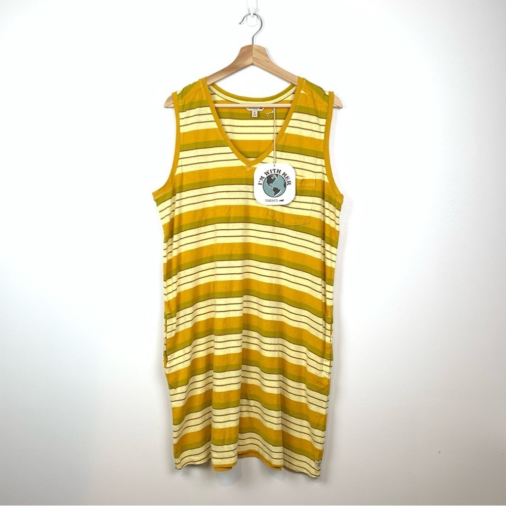 NWT Toad & Co Grom Dress Sleeveless Butter Yellow Striped Pockets Size XL Active